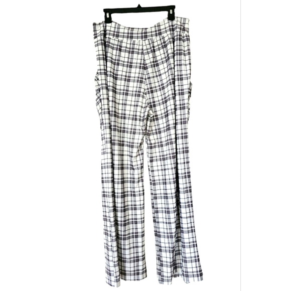 Lily by Firmiana Soft Gray & White Plaid Stripe Palazzo Lounge Pants W Pockets - Picture 2 of 9